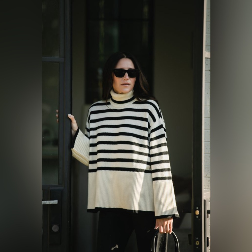 TOTEME Striped wool-blend turtleneck sweater- beige